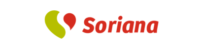 Logotipo de Soriana en texto rojo con icono en forma de corazón verde y rojo