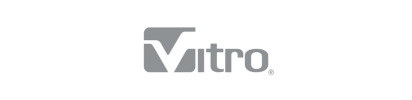 Logotipo de Vitro en gris con un icono de V estilizada