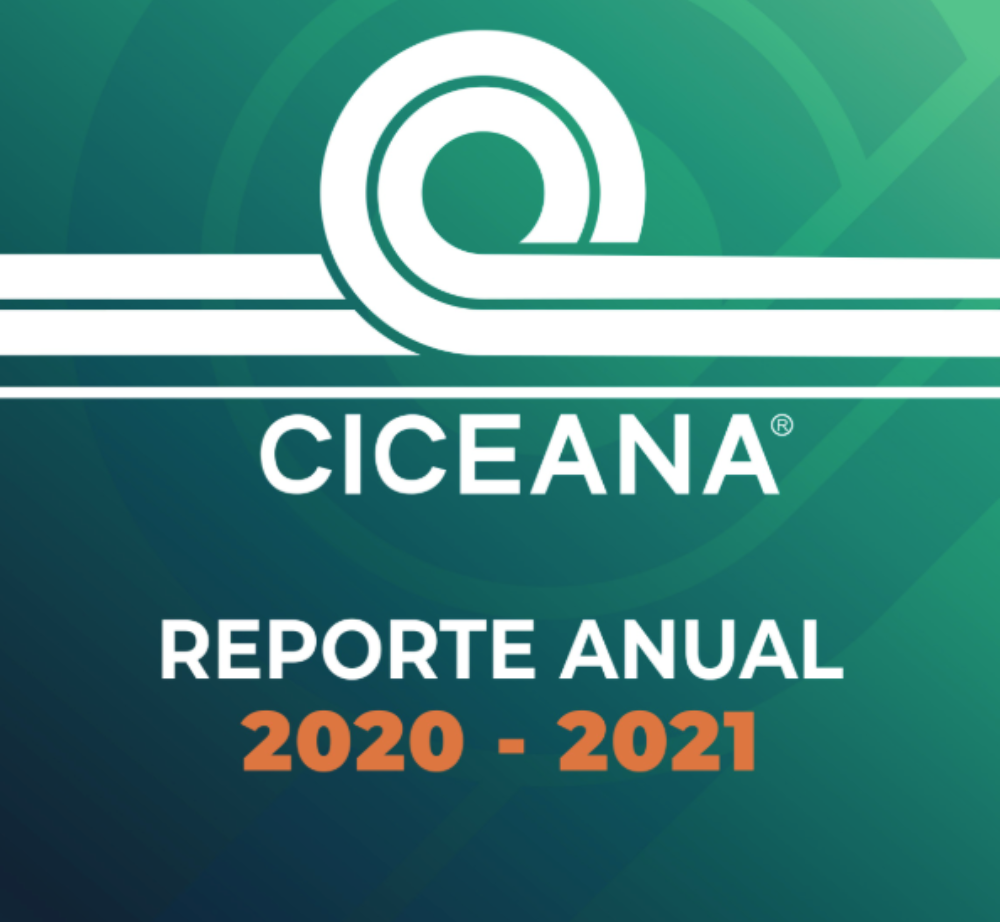 Portada verde y azul del reporte anual CICEANA 2020-2021 con logotipo y texto en español