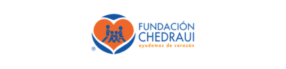 Logotipo de la Fundación Chedraui: emblema azul y naranja con texto sobre fondo blanco.