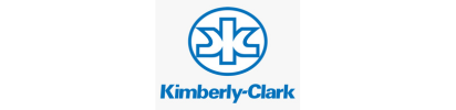 Logotipo de Kimberly-Clark en azul con un emblema de escudo estilizado sobre el nombre de la empresa.