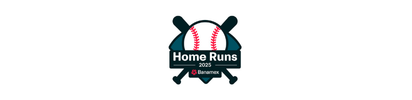 Logotipo de béisbol Home Runs con un bate, una pelota y bates de béisbol cruzados sobre fondo blanco.