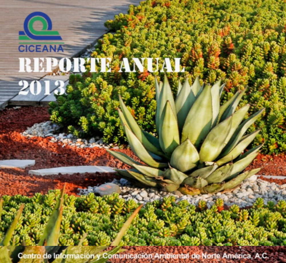 Portada del informe anual con plantas de agave en un jardín paisajístico, con la fecha de 2013.