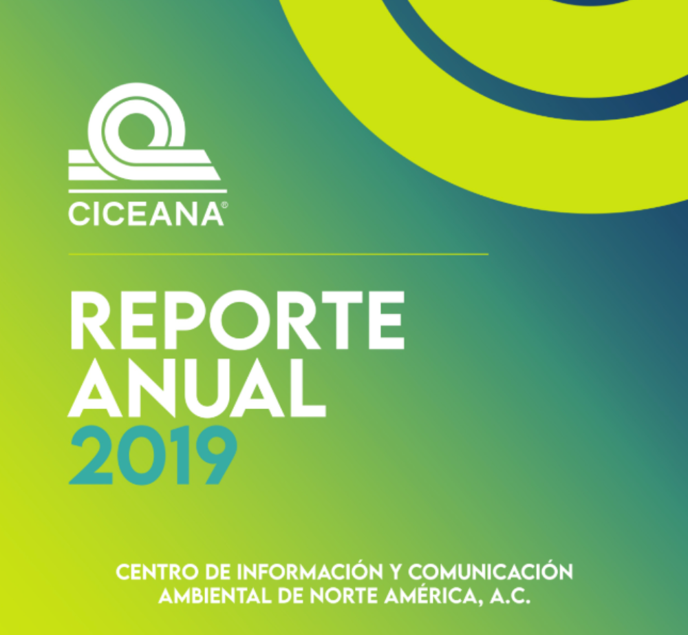Portada de “Reporte Anual 2019” de CICEANA, fondo verde y azul con círculo amarillo.