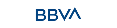 Logotipo de BBVA en texto azul sobre fondo blanco