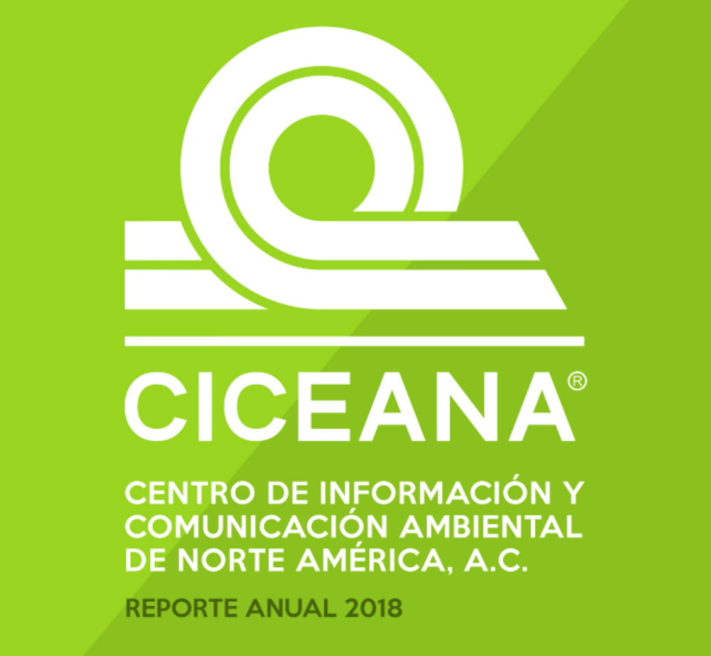 Portada del informe anual de CICEANA sobre fondo verde brillante con logotipo y texto en blanco, 2018.