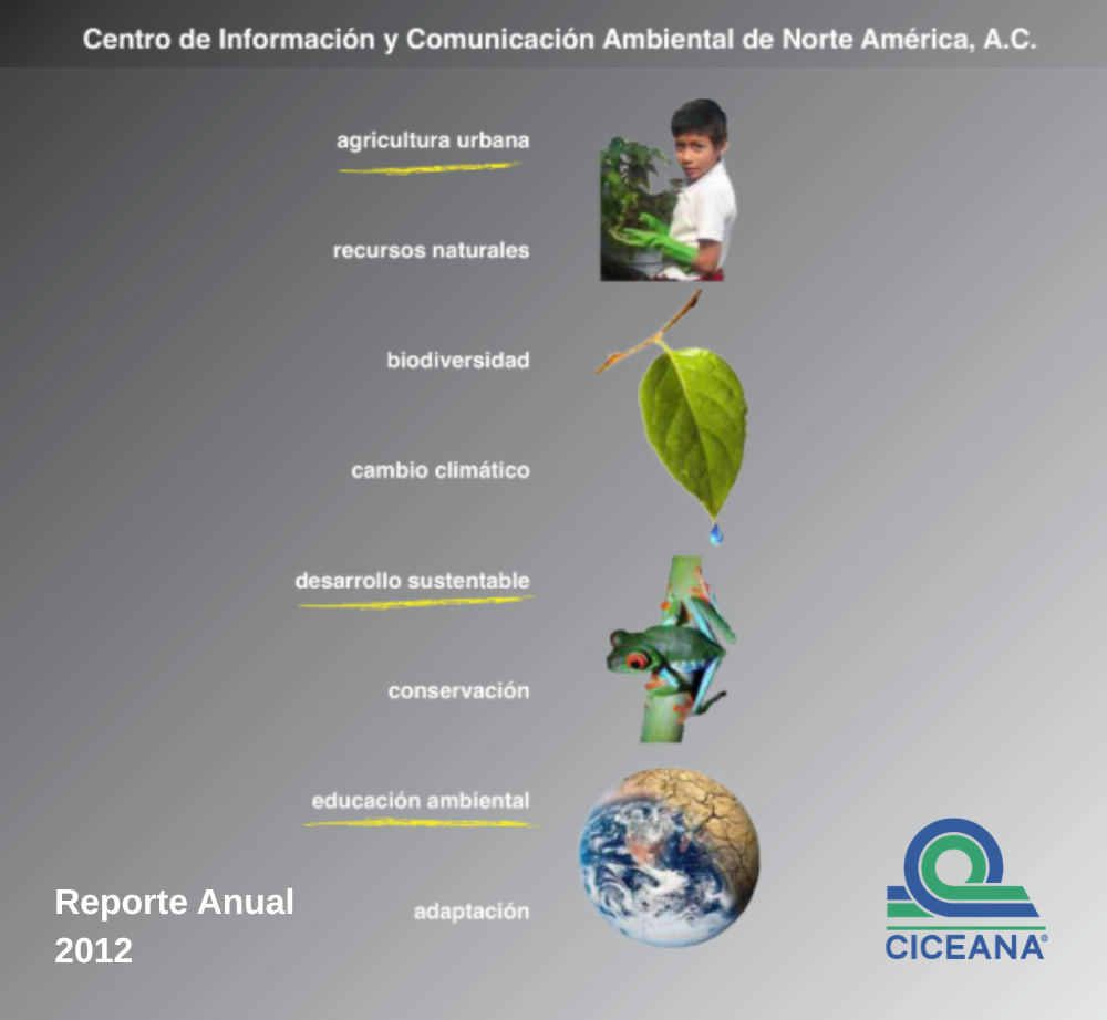 Portada del informe anual con fondo degradado gris, montaje flotante de hojas y tierra, y logotipo de CICAÑA.