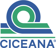 Logotipo de CICEANA en azul y verde con un icono de onda circular estilizada y marca denominativa.