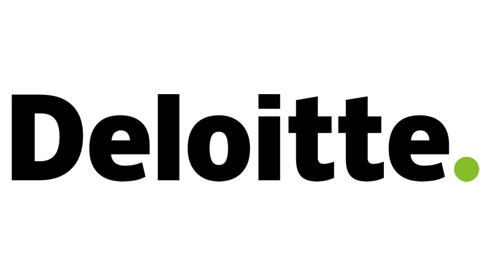 Logotipo de Deloitte en negro con un punto verde sobre fondo blanco.