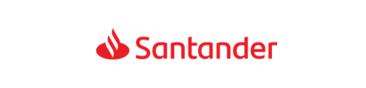 Logotipo rojo de Santander con icono de llama y nombre de la marca sobre fondo blanco.