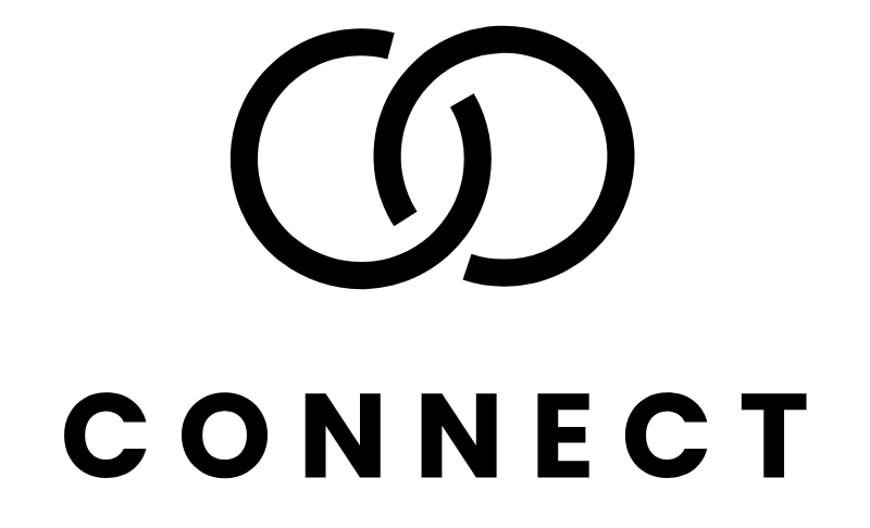 Two intertwined circles above the word