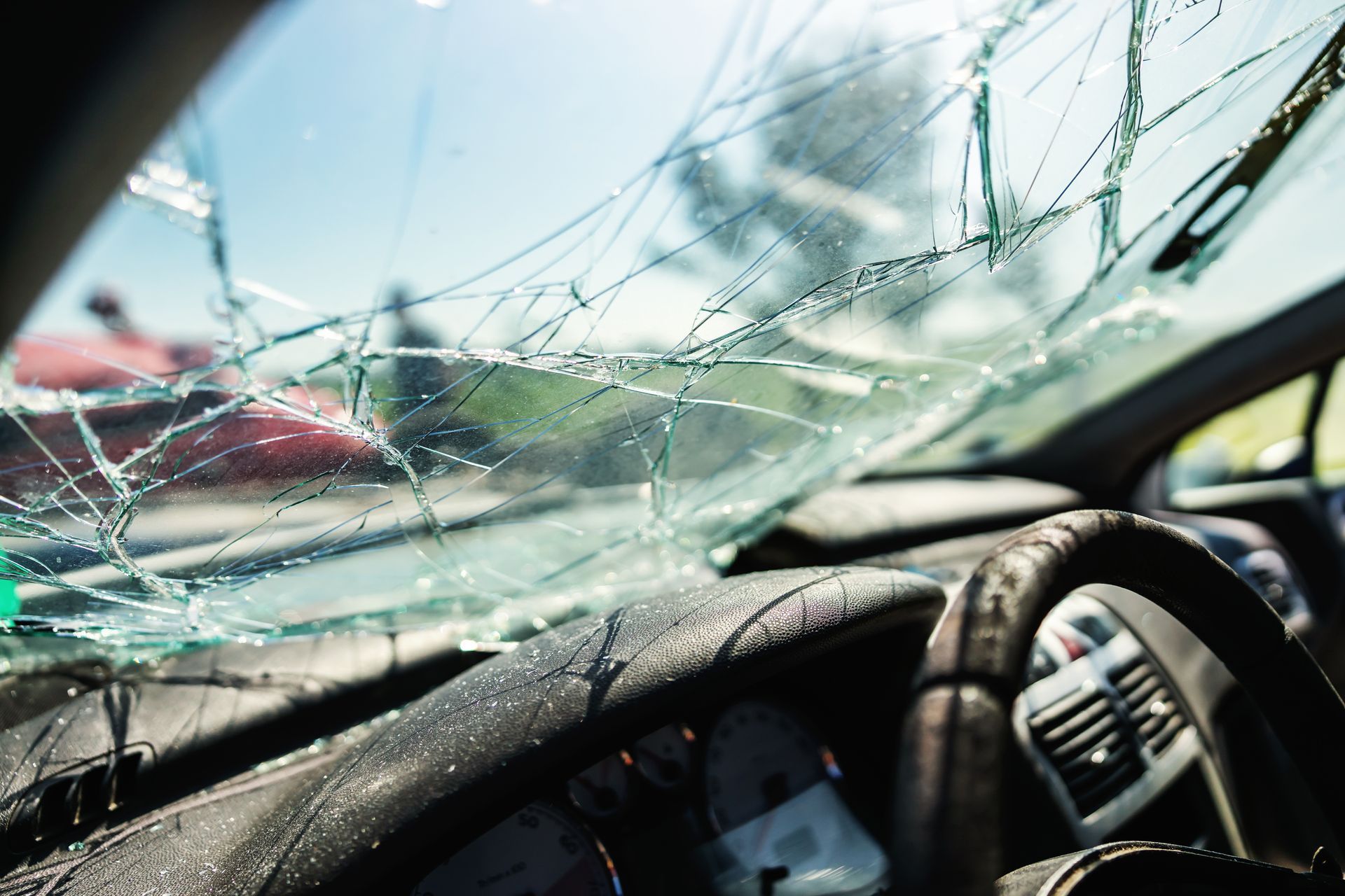 Broken windshield after a car accident