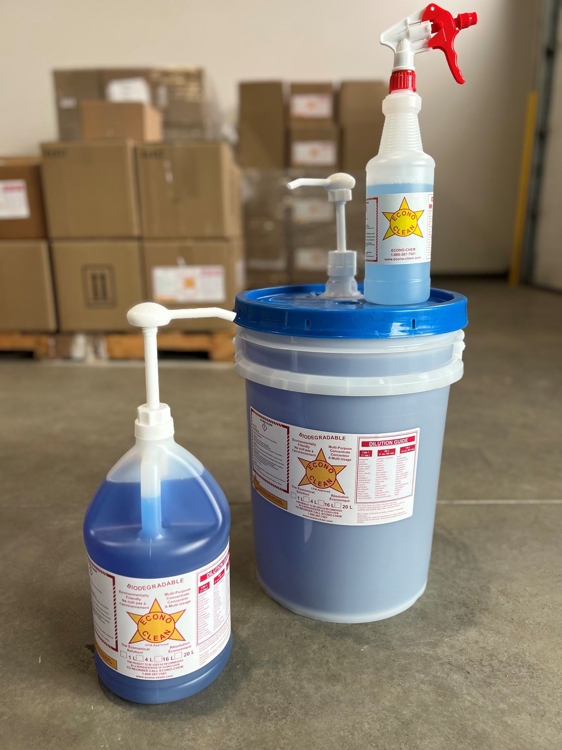 Two buckets of cleaning supplies are sitting next to each other on a tiled floor.