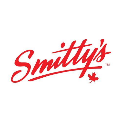 The logo for smithy 's is red and has a maple leaf on it.