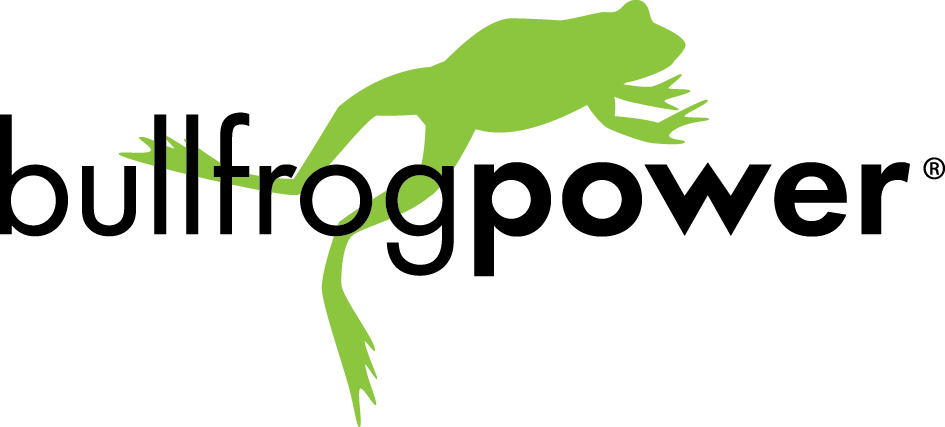 The bullfrogpower logo has a green frog on it.