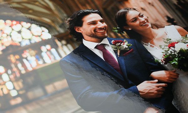 A glossy finish presentation print, laying flat depicting a newly married couple.