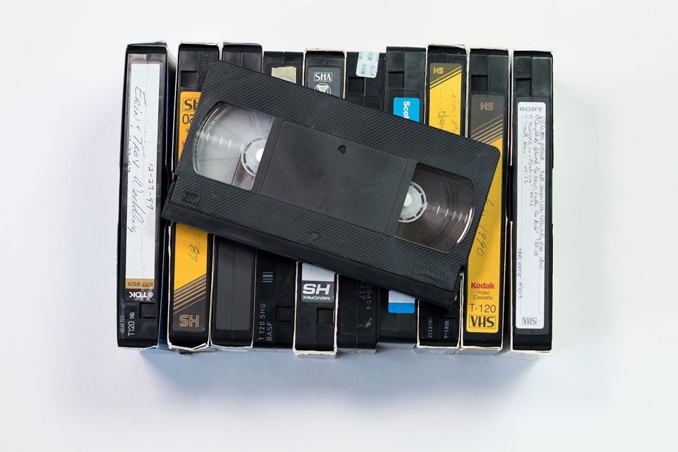 VHS tapes on a table