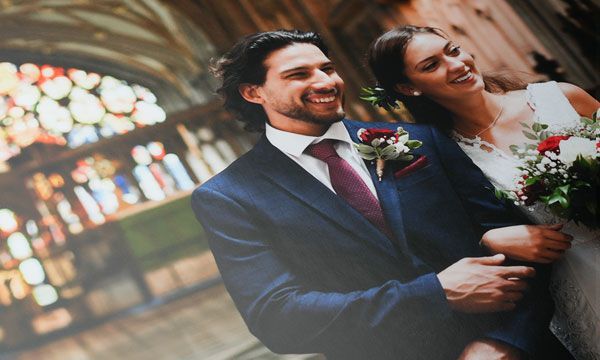 A matte finish presentation print, laying flat depicting a newly married couple.