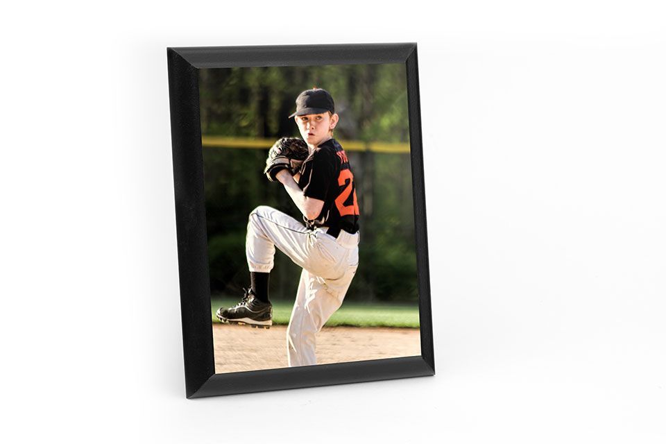 Baseball player print mounted on a photo plaque.