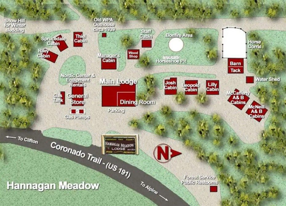 A map of the coronado trail in hannagan meadow