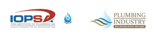 Two logos for iopsa and the plumbing industry on a white background.