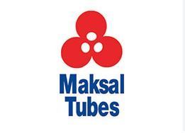A red and blue logo for a company called maksal tubes.