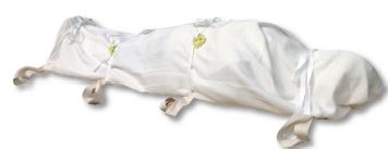 A white body bag with side handles, isolated against a white background.