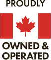 A Canadian flag with a red maple leaf, with the text 