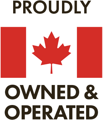 A Canadian flag with a red maple leaf, with the text 