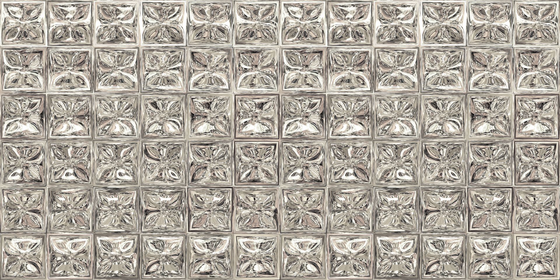 A grid of square, light-colored ceramic tiles featuring embossed, intricate floral or scrollwork patterns. A grid of square, light-colored ceramic tiles featuring embossed, intricate floral or scrollwork patterns.