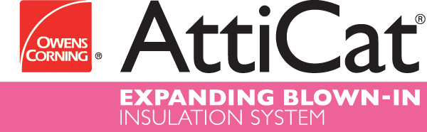 A logo for atticat expanding blown-in insulation system