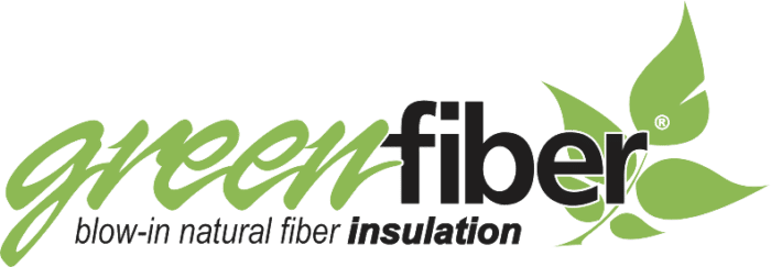 The logo for green fiber blow-in natural fiber insulation