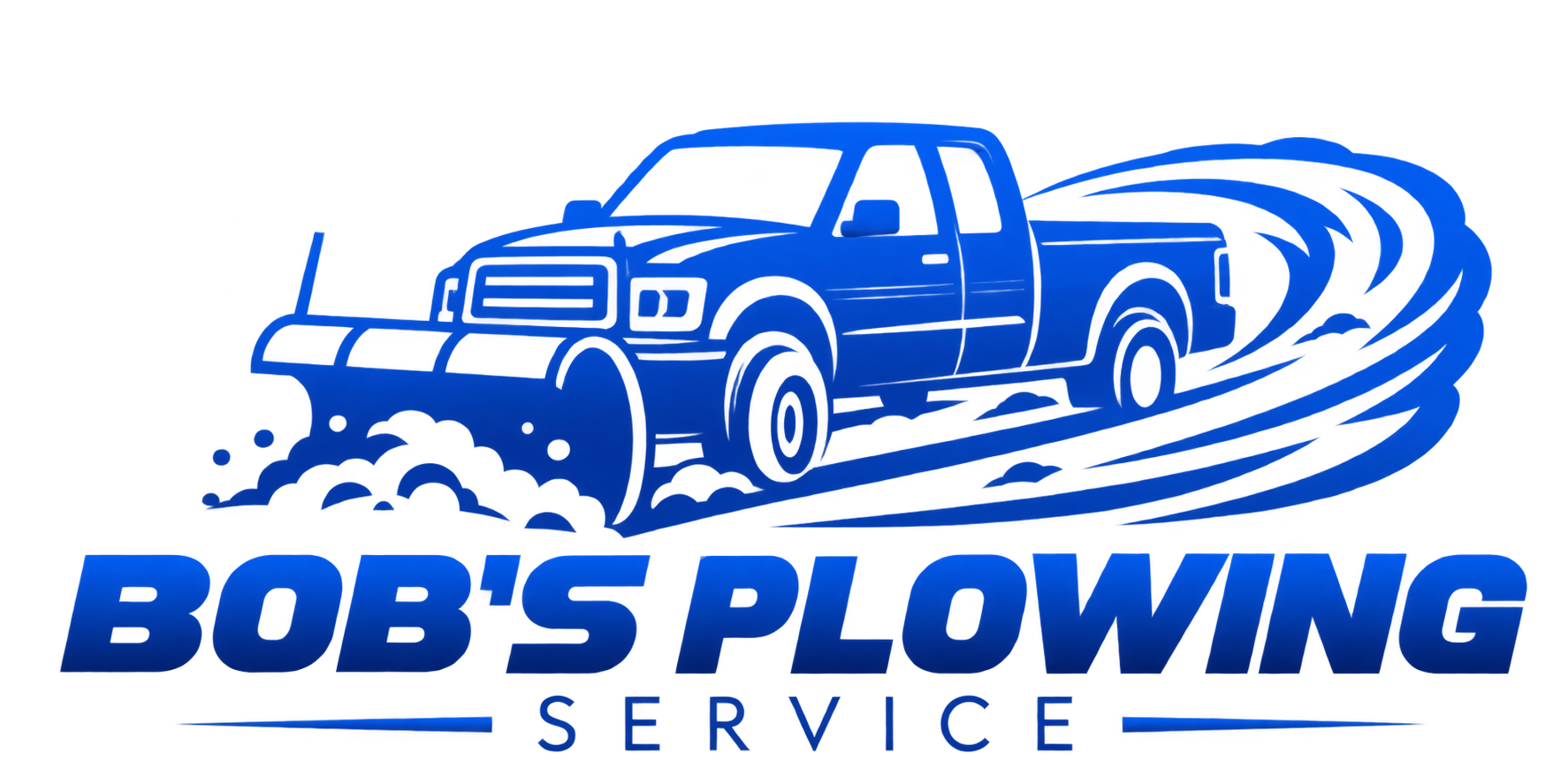 Blue logo of a plowing truck clearing snow, with the text “BOB’S PLOWING SERVICE” underneath