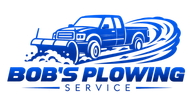 Blue logo of a plowing truck clearing snow, with the text “BOB’S PLOWING SERVICE” underneath