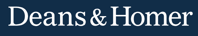 Deans & Homer in white text on a dark blue background.