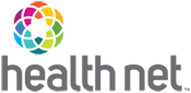 Health Net logo: colorful floral design above