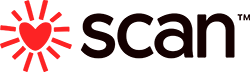 Logo with a red heart-shaped sunburst and the word