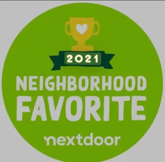 A green sticker that says neighborhood favorite nextdoor