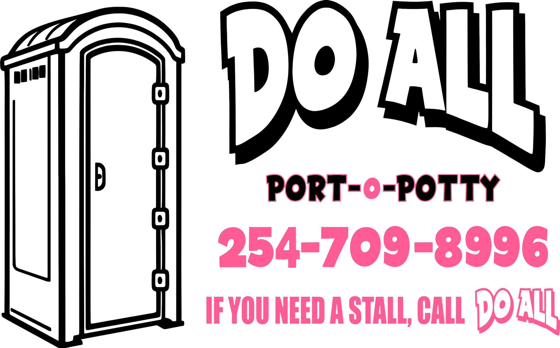 Pink circular logo for DO ALL PORT-O-POTTY with website and “Since 2020” text