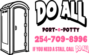 Pink circular logo for DO ALL PORT-O-POTTY with website and “Since 2020” text