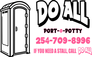 Pink circular logo for DO ALL PORT-O-POTTY with website and “Since 2020” text