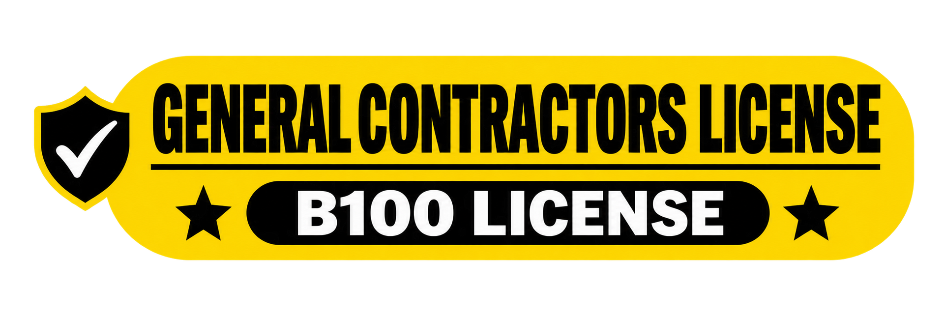 General contractors license banner with black and yellow text: “B100 License”