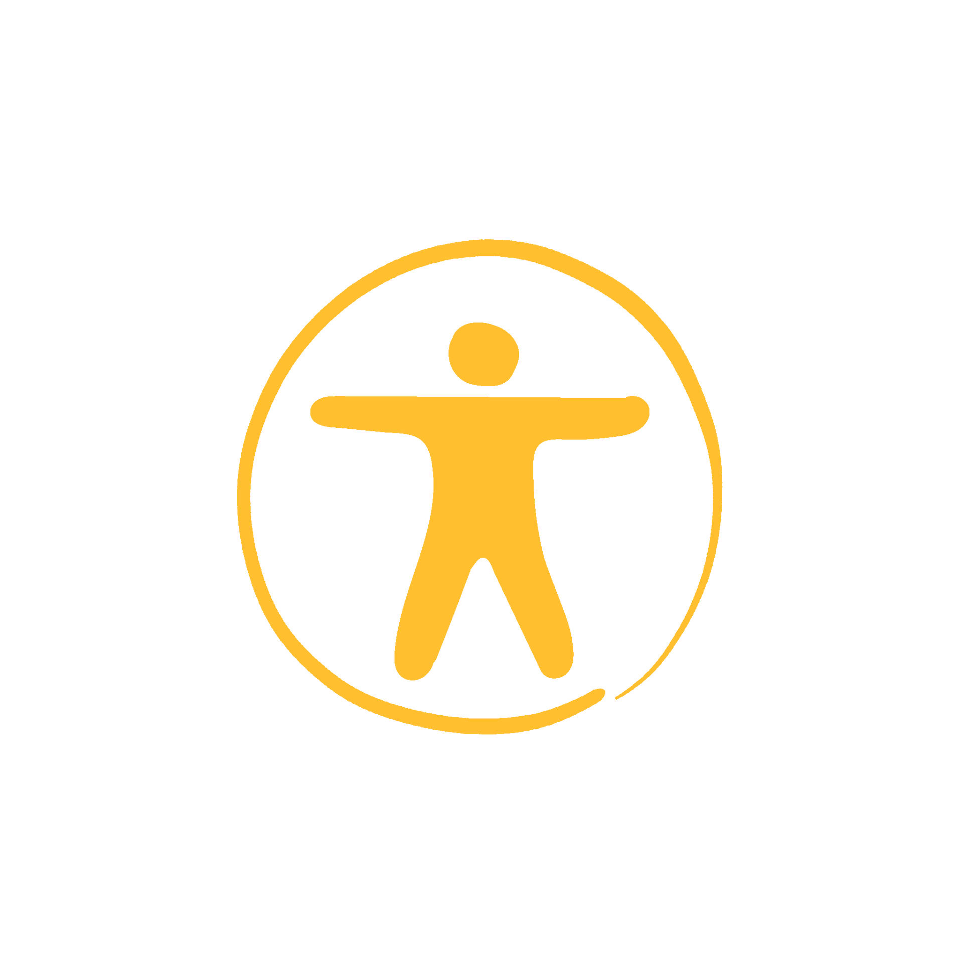 Yellow stick figure with arms outstretched inside a yellow circle.