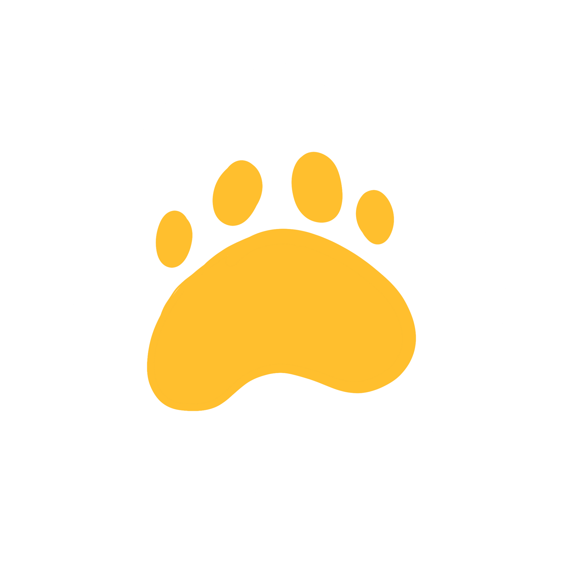 Yellow paw print on white background.