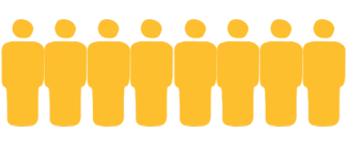 Eight yellow figures standing side-by-side, representing people or a group.