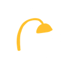 Yellow street lamp, bent arm with a circular shade.