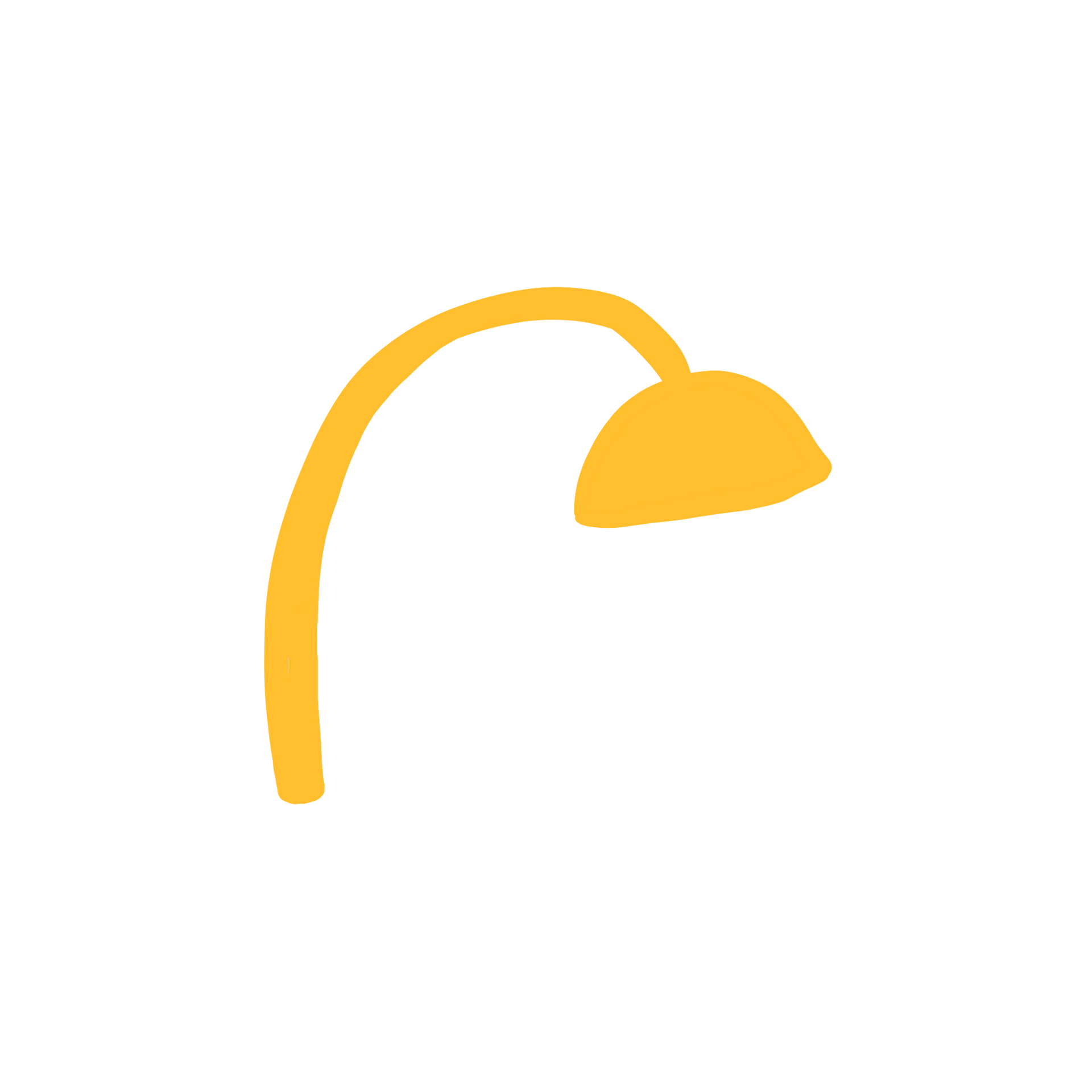 Yellow street lamp, bent arm with a circular shade.