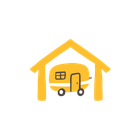 Yellow camper inside a yellow house frame.