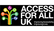 The logo for access for all uk is a tree with a wheelchair on it.