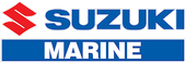 The logo for suzuki marine is blue and red.